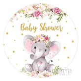 Toile de fond de douche de bébé ronde paillettes éléphant floral rose